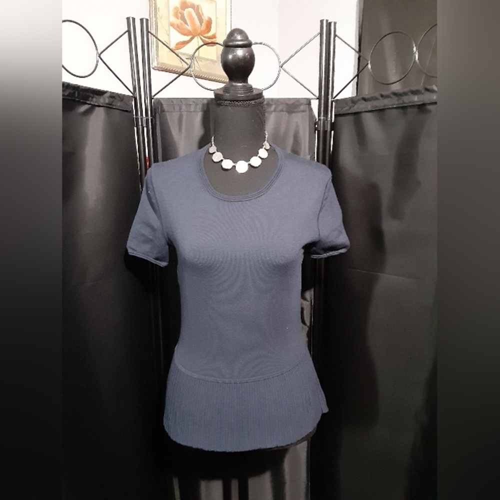 Boss Merino Superfine Wool Top Short Sleeve Blue Women's Size S Business Office